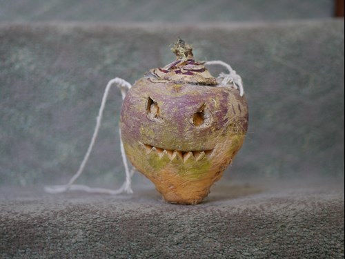 Turnip carved with a scary face!
